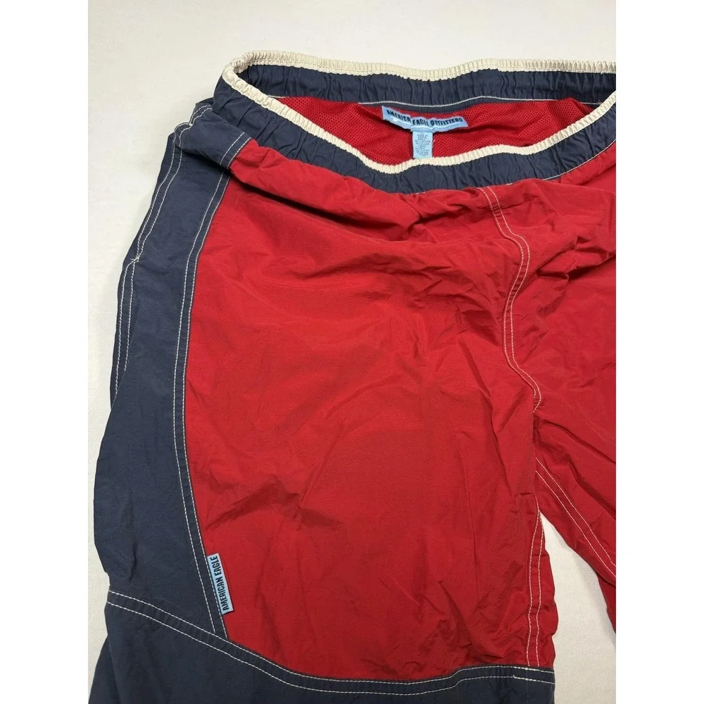 American Eagle Outfitters Shorts Mens XL Red Colorblock Swim Trunks Mesh Lined